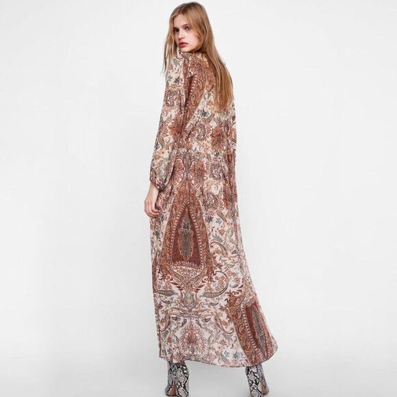 NEW ZARA WOMEN'S FLOWING SIDE SLITS PRINTED MIDI DRESS - Picture 5 of 9